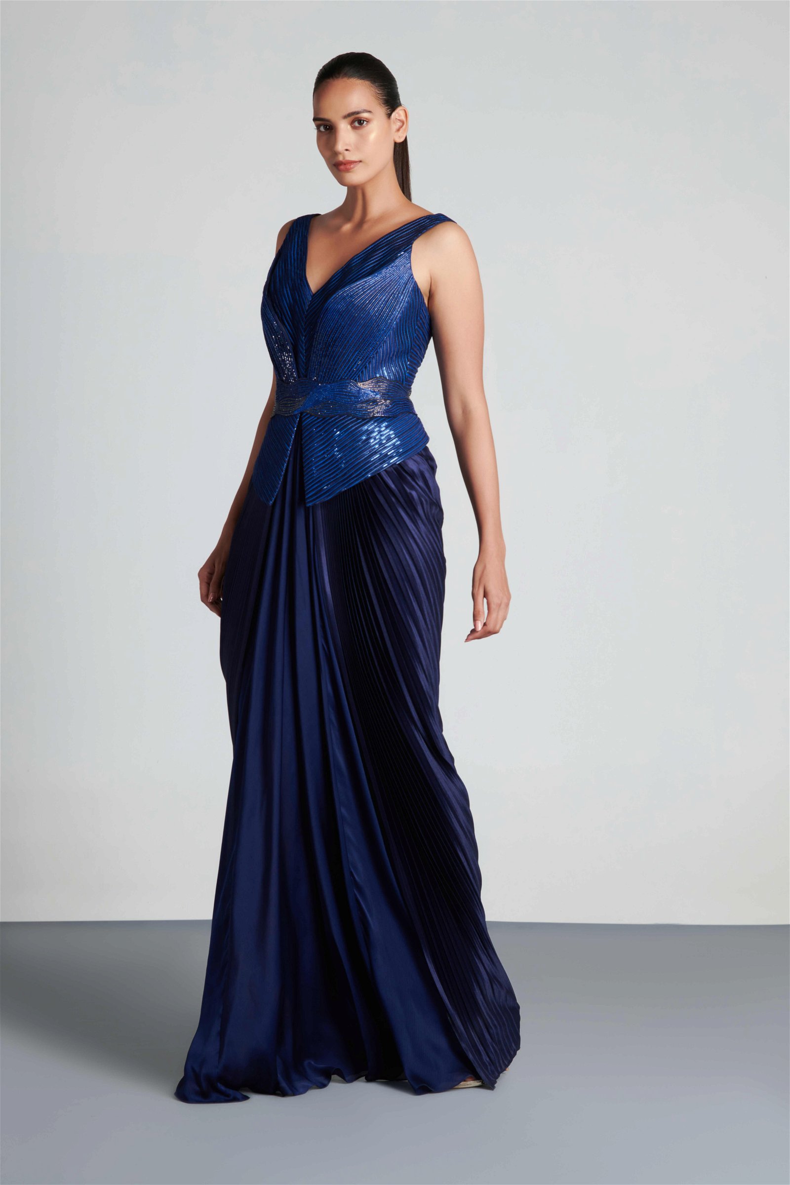 Asymmetrical open back draped gown - sage – Michelle Mason